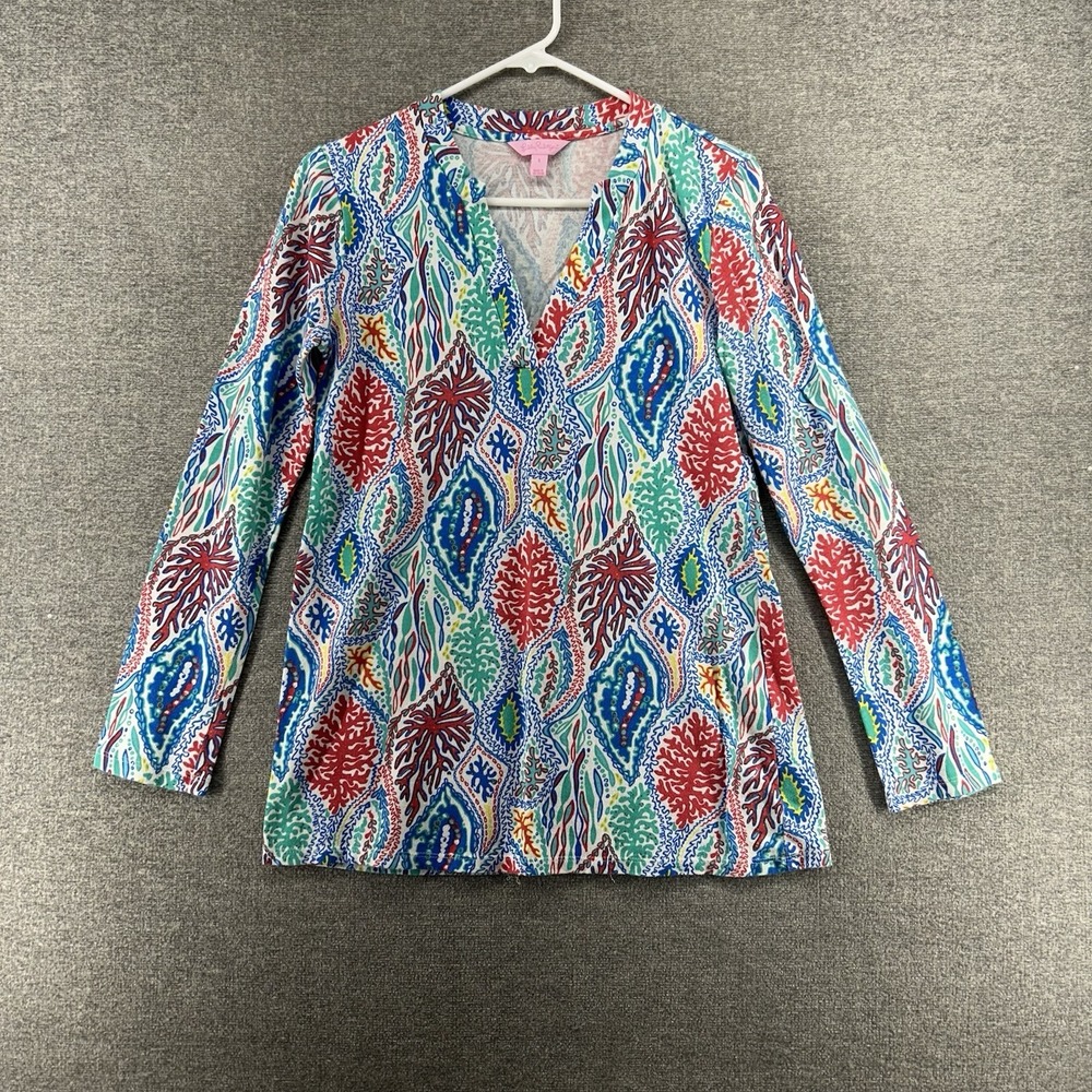 Lilly Pulitzer Odette Tunic Top Women Size Small Sea Print Casual Summer